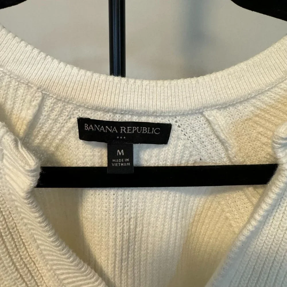 Banana Republic Cream Cotton Blend‎ Crew Neck Holiday Sweater - Size Medium - Picture 3 of 7